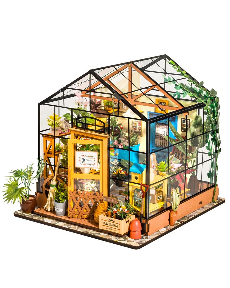 Rowood Miniature House Kit, DIY Miniature Greenhouse Dollhouse Kits for Adults, Mayberry Street Miniatures, Wooden Crafts for Adults, Gifts on Birthday Christmas - Cathy's Flower House - Image 1